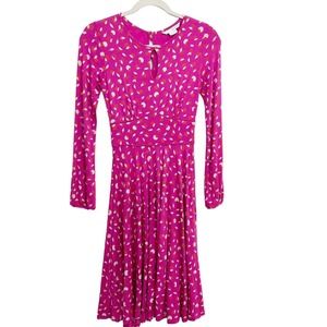 Boden Fit & Flare Jersey Knit Dress Size 2 Stretch Keyhole Pink Apple Print